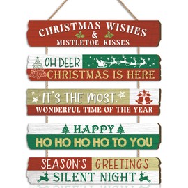 HPNIUB Merry Christmas Door Sign,Santa Stop Here Sign,Winter Snow Xmas Wall Sign, Happy Christmas Wishes Wall Hanging,Xmas Door Hanger for Home Outdoor Indoor Porch Yard Living Room