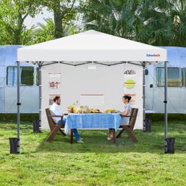 Yaheetech 10x10 Pop-up Canopy Tent w/Removable Pockets Sidewall for Extra Storage, Outdoor Sun Shelter Waterproof & Durable w/Wheeled Bag, Sandbags & Guylines for Beach Camping Party (White)