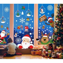 Christmas Window Clings, T Tersely 8 Sheets Christmas Window Stickers, Snowflake Snowman Santa Reindeer Window Stickers,Removable Static Window Stickers, for Christmas Window Decoration