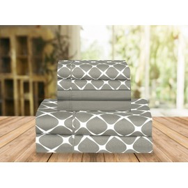 Elegant Comfort Luxury Soft Bed Sheets Bloomingdale Pattern - 1500 Premium Hotel Quality Microfiber Softness Wrinkle and Fade Resistant (6-Piece) Bedding Set, Queen, Grey