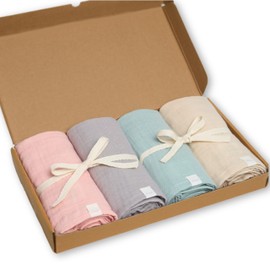Livella Muslin Cloths Baby 65 x 65 cm Made of Organic Cotton - Burp Cloths Baby Pack of 4 - Muslin Cloth Baby Absorbent and Breathable Ideal for Cleaning and Drying
