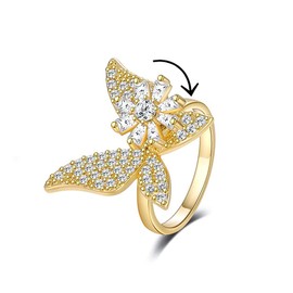 COLORFUL BLING Cute Butterfly Moon Star Spinner Fidget Rings for Anxiety for Women Adjustable Open Cubic Zircon Stackable Ring for Stress Relief Meditation Jewelry Gift-Butterfly Gold