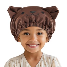 Lolalet Kids Bonnets for Girls, Adjustable Silk Baby Bonnet for Curly Hair Toddler Satin Cartoon Bonnet Cap with Elastic Band -Bear