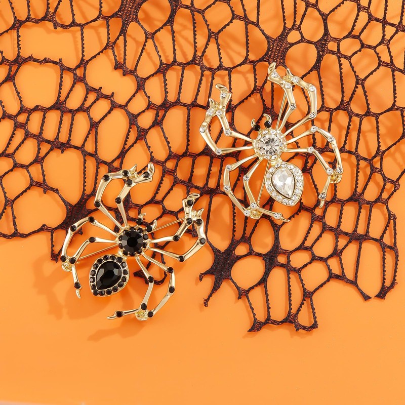 YOQUCOL Golden Spider Shape Brooch Pins for Women Black Cubic