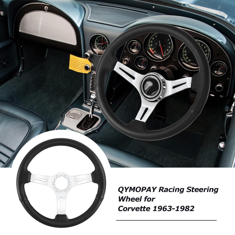 QYMOPAY 14"Racing Steering Wheel, Perforated Leather Trim Stitch Steering Wheel