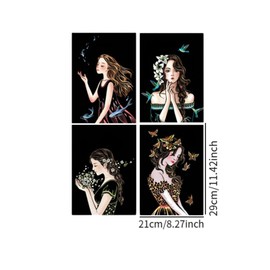 MagiDeal 4Pcs Scratch Paper Card Scratch Painting Sketch Pad Ornament Graffiti Paper Card Educational Toy Drawing Postcards Art Craft, Girl