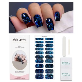 Dark Blue Green Gel Nail Strips, KALEFUL Semi Cured Gel Nail Stickers Nail Art Decoration Design Supplies