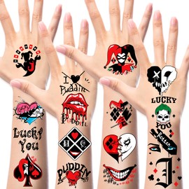 DPKOW Temporary Tattoos Quinn Fake Tattoos for Body Art, Make-up Cosplay Carnival Costume Accessories