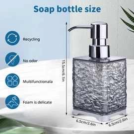LELE LIFE 2 Pack Foaming Soap Dispenser - Acrylic Foaming Hand Soap Dispenser with Silver Pump, Luxury 10oz Refillable Bathroom Foam Bottle, Clear+Clear Grey,Square