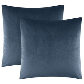 PHF Velvet Euro Sham, Set of 2, 26"x 26", Soft Solid Home Decorative Euro Throw Pillow Covers for Couch Sofa Bed, No Filling, Blue Greyish