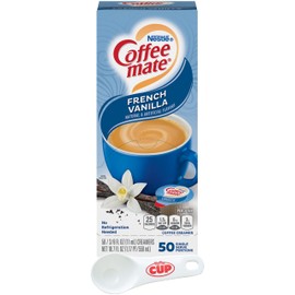 Nestle Coffee mate Liquid Coffee Creamer Singles, French Vanilla, 50 Ct Box with By The Cup Coffee Scoop