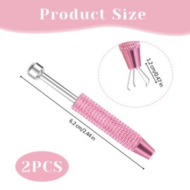 2 Pcs Jeweler's Pick up Tool, Piercing Ball Grabber Tool Mini Grabber Pen Stainless Steel 4 Prongs Claw Tweezers Pearl Grabber Pick up Tool for Electronic Component Diamond Pearls Gem (Pink, Silver)