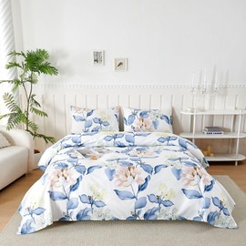 Microfibre Bed Linen for Queen Bed 180 cm, Bed Linen Set 4-Piece Prints and 2 Pillowcases 50 x 80 cm, Fitted Sheet 180 x 190/200 cm, Double Bed 240 x 250 cm, Flower Song Orchid