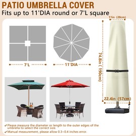 Wanocean Parasol Protective Cover, Cover for Parasols up to approx. 300 cm, 600D Oxford Cantilever Parasol Cover, Waterproof, Anti-UV, Suitable for Garden Yard (190 x 30/40/50 cm)