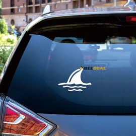 Shark Fin in Water Sea Great White Shark Fish Sticker Decal Vinyl - 3 Pack White, 3 Inches, 4 Inches, 6 Inches - No Background for Car Boat Laptop Cup Phone