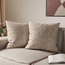 Encasa Homes Chenille Cushion Covers, Set of 2, Natural, 45 x 45 cm, Textured, Solid Colour, Soft & Smooth, Square Accent Decoration Cushions for Couch, Sofa, Chair, Bed & Floor