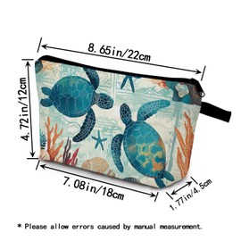 YULUENZE Sea Turtle Starfish Pattern Present Sea Turtle Makeup Bag Cute Small Organizer Bag with Zipper Sea Turtle Toiletry Cosmetic Bag Birthday Presents for Turtle Lovers Women Friends