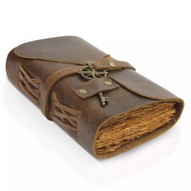 WANDERINGS Vintage Leather Journal - Antique Handmade Leather Bound Journal with Old Fas...