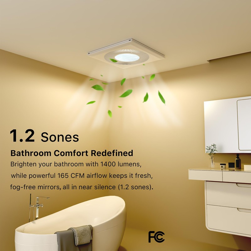 Bathroom 11.8IN Exhaust Fan with Light 165CFM 3CCT Shower Bathroom