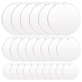 Pack of 24 Acrylic Discs Round, 5 cm/7.5 cm/10 cm Acrylic Glass Round Transparent with Hole, Acrylic Plate Round 2 mm Thick, Acrylic Discs Acrylic Glass Round, DIY Acrylic Pendant Round, for Painting,