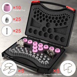WelderElite 70-Piece AG60P Plasma Cutter Consumables Kit .045" – Tips Nozzles Electrodes Shield Cups Wire Guides for AG-60, AG-60P, SG-55, WSD-60 (With Storage Box)