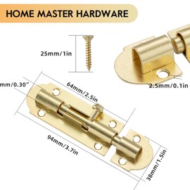 HOME MASTER HARDWARE 4 Pack Brass Plated Sliding Bolt Lock,3 in Barrel Bolt Latch for Door Chest Window Fence