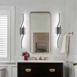 PRESDE 32in Dimmable Black LED Bathroom Light Fixtures Over Mirror Modern Vanity Lighting,Bath Wall Mount Lights