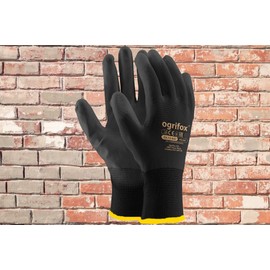 24 Pairs Black PU Coated Nylon Work Gloves. Ideal for Gardening, Builders, Mechanics, Round Ajs Ltd® Sticker
