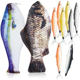 Outus 2 Pcs Fish Shaped Pencil Case Interesting Fish Pen Bag Funny Pencil Pouch Coin Purse with Padded Thick Foam Lining and 8 Pcs Cute Pens for Office Home(Black and Blue,Cool)