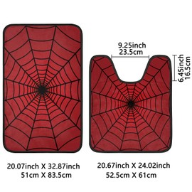 Bathroom Rug Sets 2 Piece Red Web Microfiber Non Slip Bath Carpet, Absorbent Toilet Mat for Bathroom Floor, Machine Washable Bathroom Mats