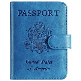 Funda para pasaporte con bloqueo RFID, funda de piel para tarjetas, accesorios de viaje para mujeres y hombres, Azul, Pequeño, Classic