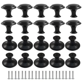 Aracombie 20Pcs Black Cabinet Knobs, 1 Inch / 27 mm Diameter Round Drawer Handles with Screws for Cabinet, Cupboard, Wardrobes, Dresser, Furniture, Kitchen