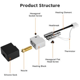 2PCS Original Kobra S1 Hotend with 0.4mm Brass Nozzle,Heater Cartridge Thermistor and Silicone Sock,Support High Temperature&High Speed Compatible with ANYCUBIC Kobra S1/S1 Combo 3D Printers