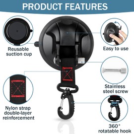 Vashly 6Pcs Upgraded Suction Cup Hooks,Heavy Duty Suction Cups with 360 °rotatable Hooks,Strong Vacuum Suction Cups with Hooks for Shower Wall,Car Awning Boat Camping Window Glass