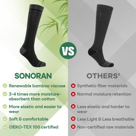 SONORAN Bamboo Viscose Compression Socks for Women & Men (3 Pairs) 15-20 mmHg Knee High Support for Nurses, Travel, Pregnant S/M（Black）