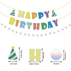Happy Birthday Banner, Birthday Decorations Birthday Banner with Circle Dots Garland, Colorful Birthday Banner for Women Men, Happy Birthday Sign for Birthday Party Decoration Supplies (A)