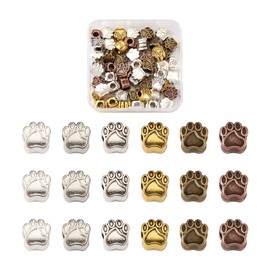 Beadthoven Approx 60pcs/box 11x11x8mm 6 Colors Paw Alloy Beads Dog Paw Pet Theme Large Hole Beads Antique Tibetan Spacer Beads Large Hole Beads Accessory Parts DIY Handmade Craft Materials Craft