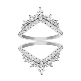 Women's Brilliant Cut Round CZ Band Guard Enhancers Engagement Stacking Wedding Ring Set 925 Sterling Silver (size L)