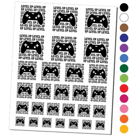 Level Up Game Controller Temporary Tattoo Water Resistant Fake Body Art Set Collection - Black (One Sheet)
