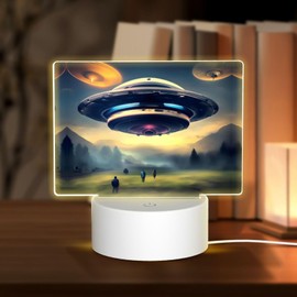 Zhgqun UFO landing decorative night light acrylic light strip suitable for women men bedroom office atmosphere table lamp, Rectangle