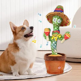 EMOIN DancingCactus Toy Cute Plushies, Talking Cactus Wriggle Singing 120 English Hit Song Sensory Musical Toy,Interactive toy,Birthday Gift - Color: Straw hat cactus
