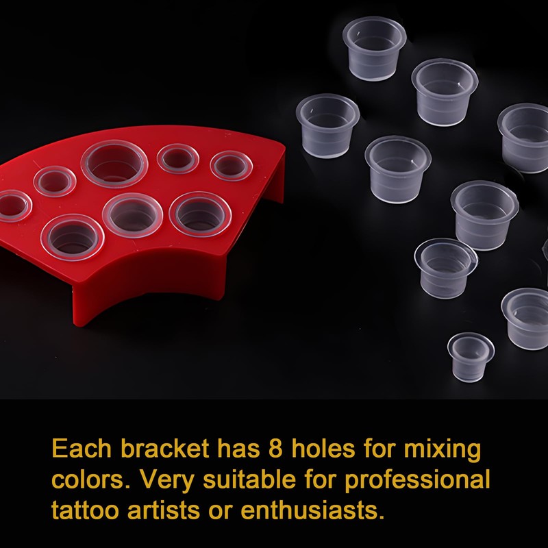 300pcs Tattoo Ink Caps Cups with 2 Red Cups Holders-Base