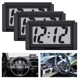 Shudyear 3PCS Small Digital Clock Mini Car Clock Mount Watch Desktop with Date Mountable with Large LCD Display for Office, Schoolbag, Vehicle, Car, Boat(Rectangle)