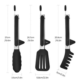 pinzas de silicona para cocina, pinzas de cocina de silicona,3 Piezas, con Puntas de Silicona Antiadherentes, Alta Resistencia al Calor, para Cocinar, Servir, Ensalada (Negro)