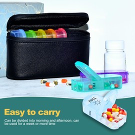 7pcs Timueetech Pill Organizer, Travel Pill Box, Twice a Day, with a Storage Bag for Carrying Pills, Fish Oil, Vitamins