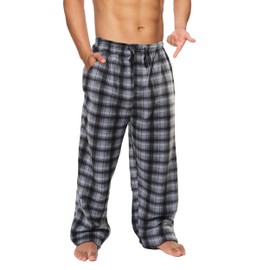 Active Club Mens Sleep Pajama Pants -Mens pajama Bottoms-Mens fleece Lounge Pants (Grey & Black Plaid, Large)