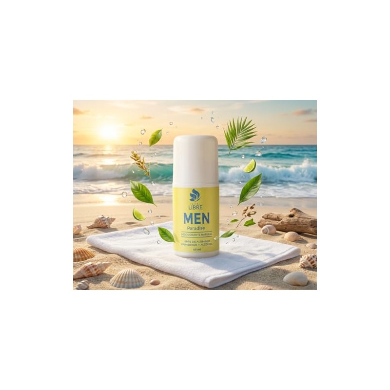 Desodorante Natural Hombre Roll On Paradise 60ml 2 Pza