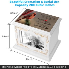 Cremation Urns for Human Ashes Adult Male or Female, Funeral Memorial Urns for Ashes with Photo Frame, Wooden Urns Box and Casket for Men Women, Burial Urn for Adults Up to 200 IBS