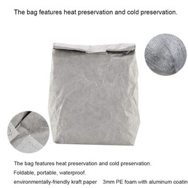 Lunch Bag Waterproof Insulated Lunch Box Storage Kraft Paper for Kids Women Men Outdoor Picnic(Gray)