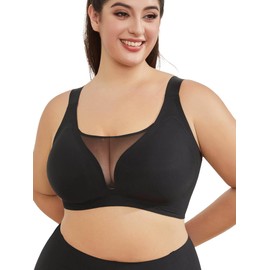 Aulooks Plus Size Women Minimizer Wireless Bras Black 6XL Full Coverage Unlined Wide Strap Breathable Soft Smoothing Push Up Seamless Bralettes for Heavy Breast